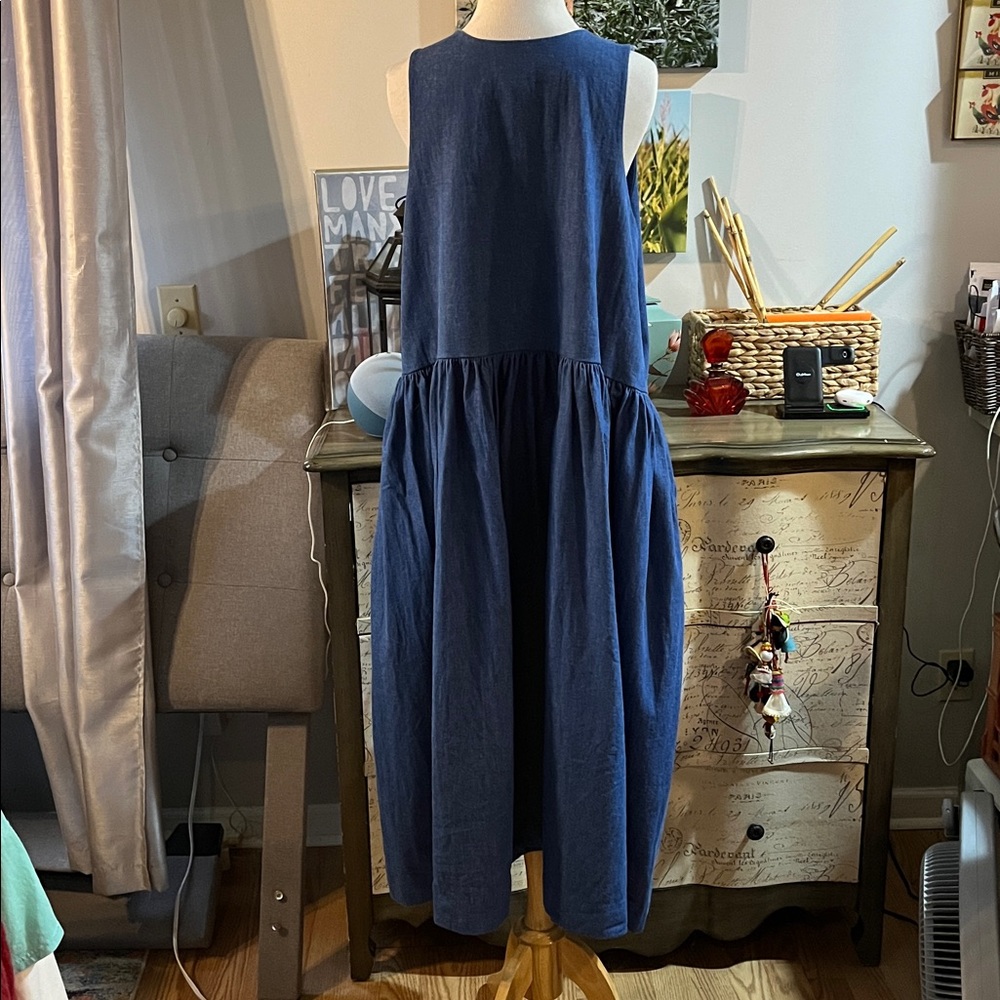 VINTAGE DOGWOOD LANE CHAMBRAY JUMPER DRESS WITH BIRD SHAPE BUTTONS BLUE SIZE L - Picture 9 of 13